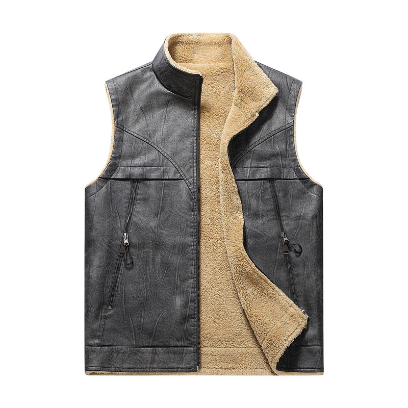 Leather Work Vest For Men - Sonbahar ve Kış Yeni Peluş PU